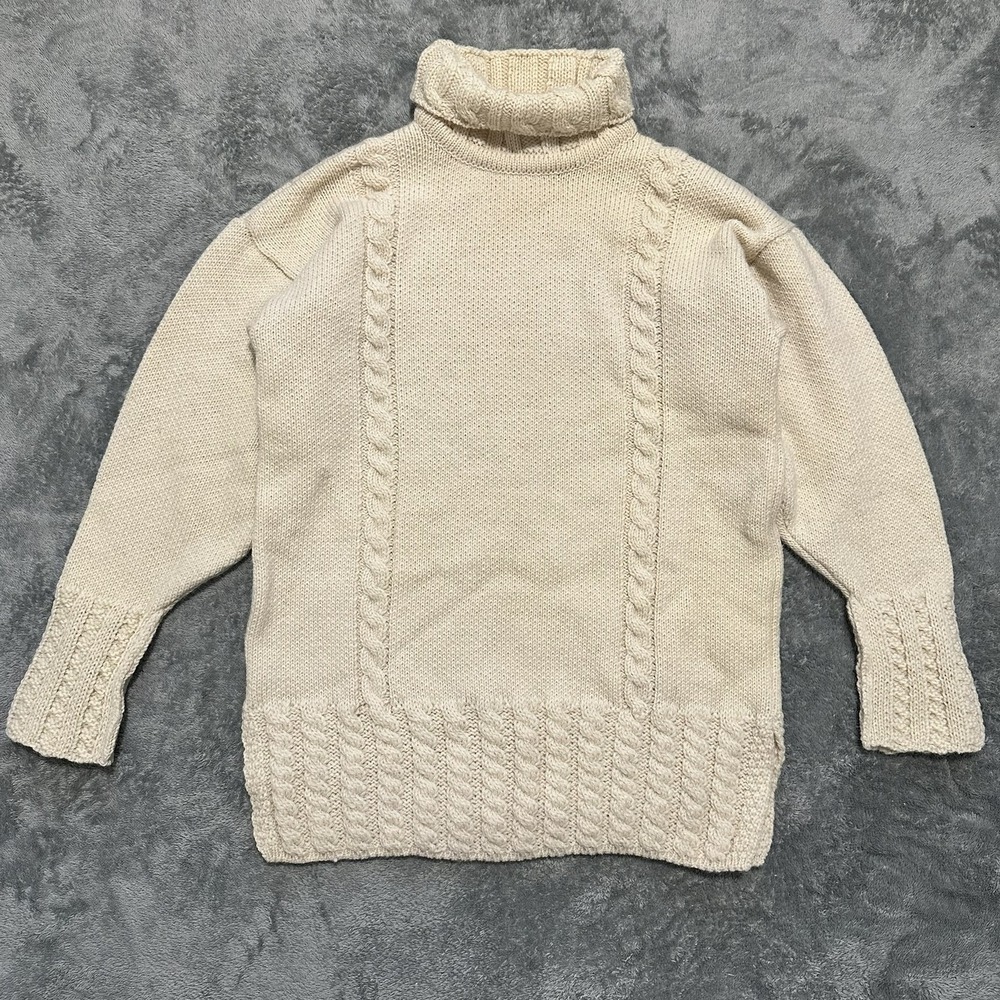 VTG Cladyknit Irish Wool Aran Cable Knit Turtleneck Sweater Womens L